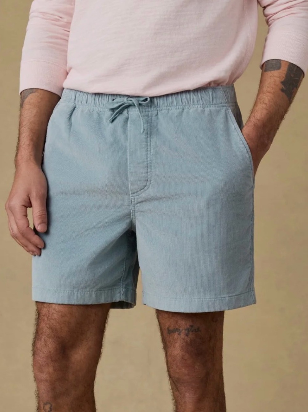 Faherty Essential Corduroy Short-Hull Teal Men's Sz Large Drawstring Org cotton